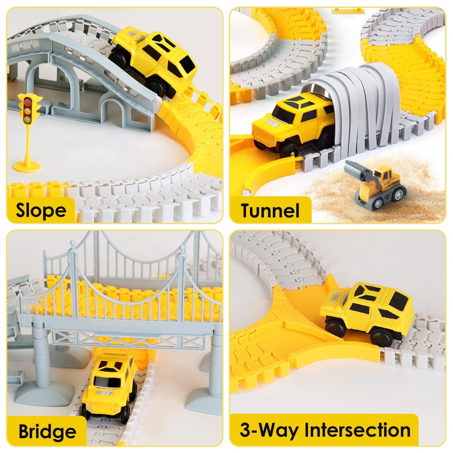 1Pc 340Pcs Construction Race Track Set Kids DIY Construction Toys STEM Flexible Car Track Playset Gift For Toddlers Boys Aged 3 4 5 6 Year Old