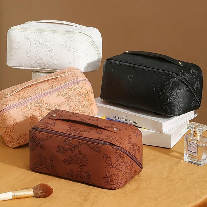 Wholesale Embossed Pattern Leather Makeup Cosmetics Bag