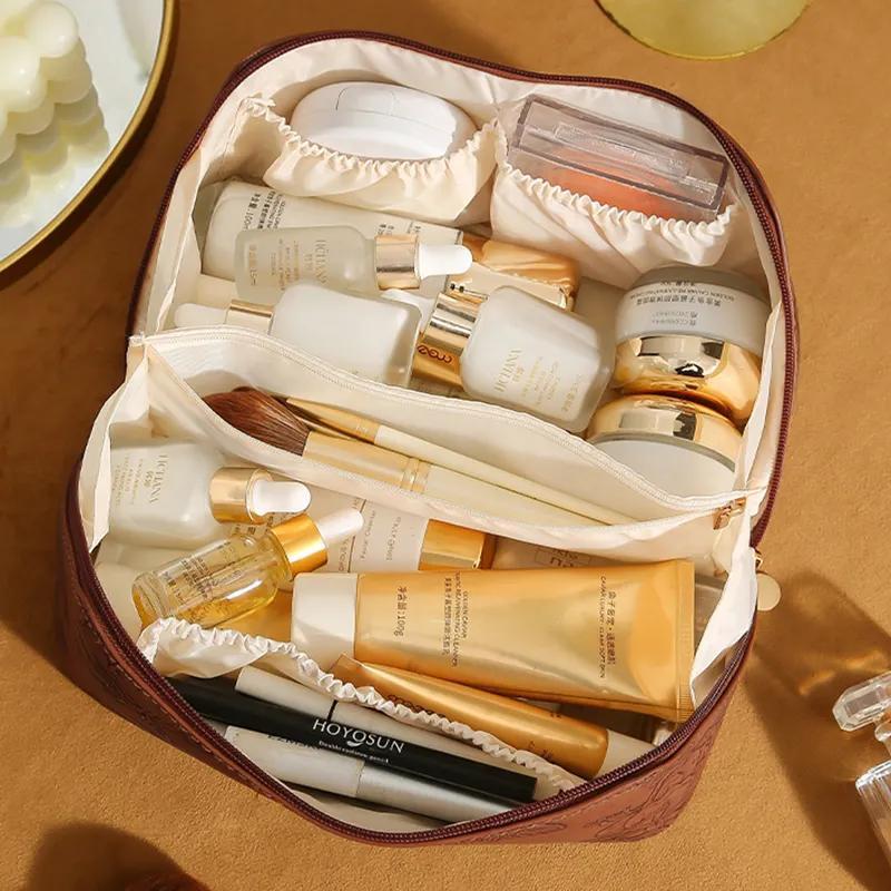 Wholesale Embossed Pattern Leather Makeup Cosmetics Bag