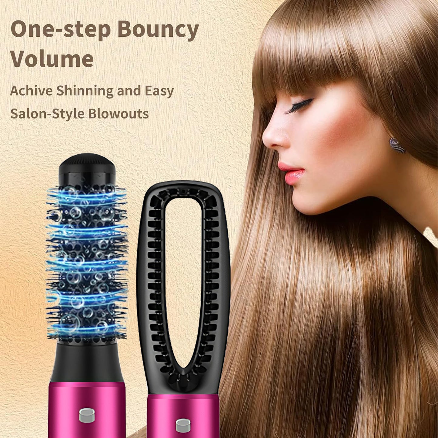 5 In 1 Hair Dryer Brush Kit, Blow Dryer Brush For Drying, Straightening, Volumizing, Curling And Styling Hair - 1000W - Gold
