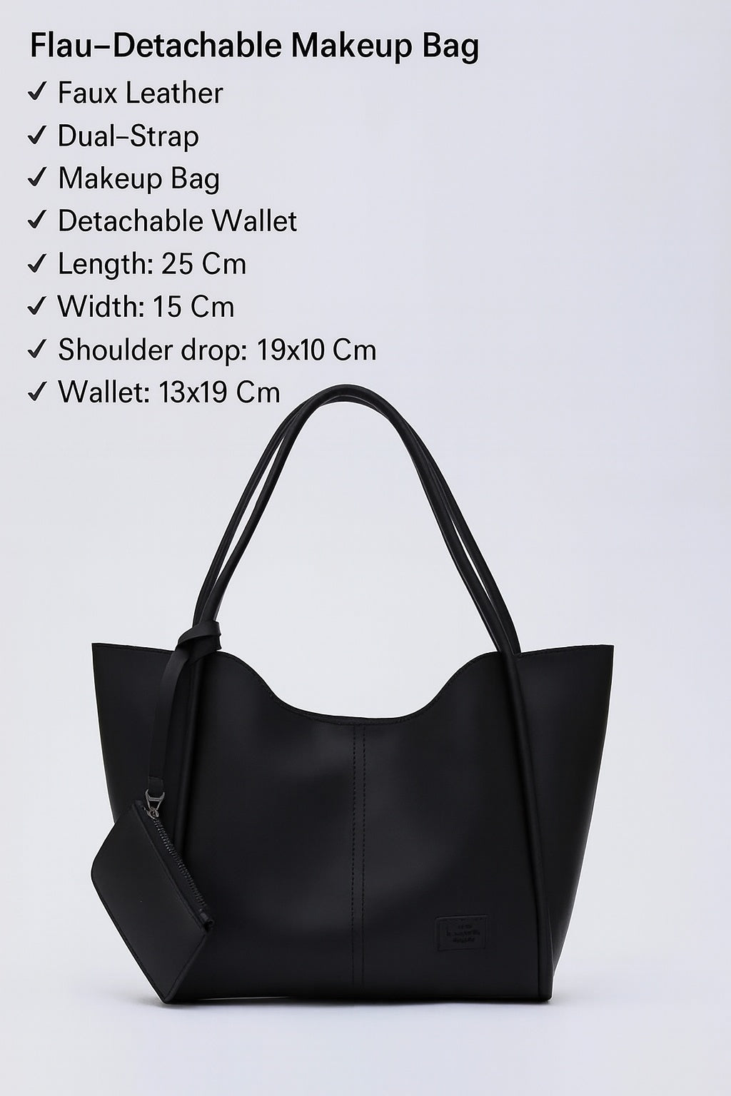 Black SHK108 Faux Leather Women Hand And Shoulder Bag With Wallet And Makeup Bag