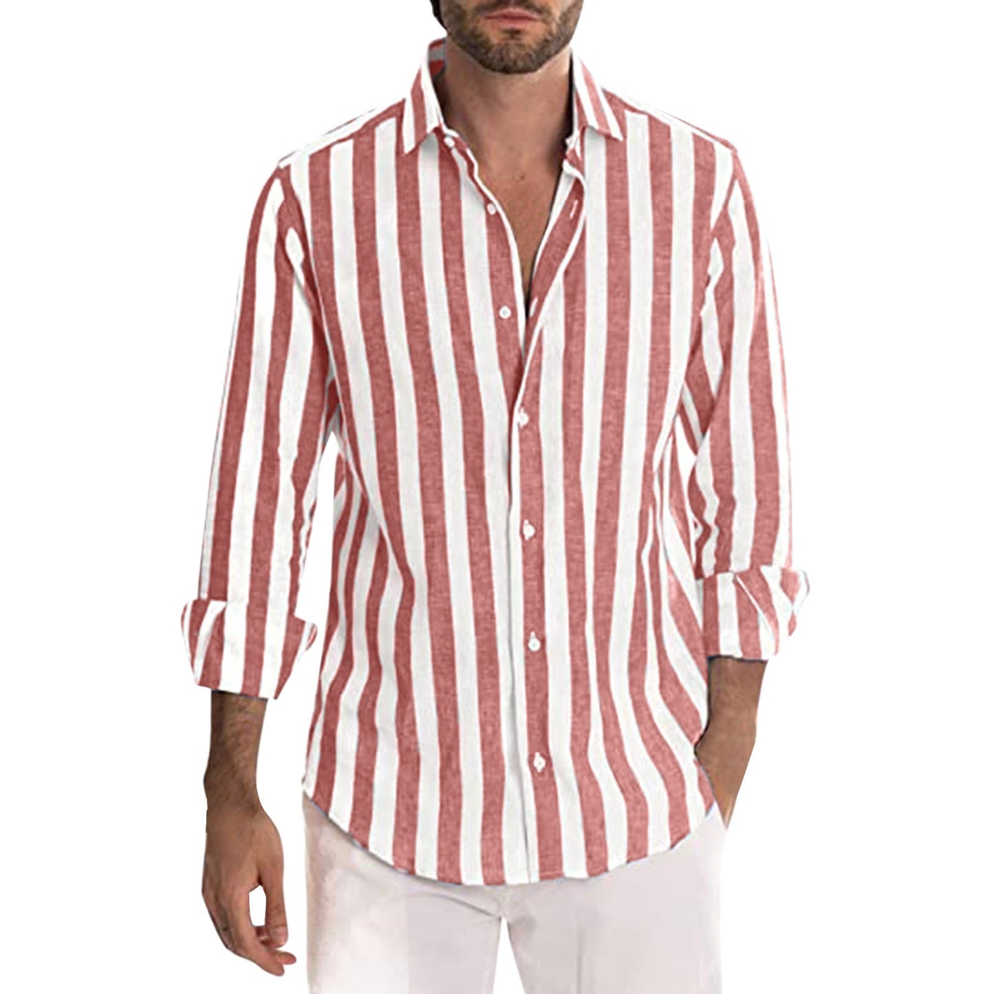 Men's Yarn-dyed Striped Casual Loose Long-sleeved Shirt