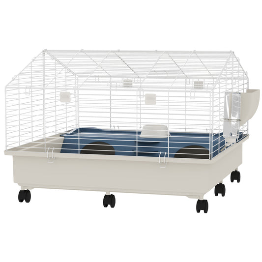 Rolling Small Animal Cage With Water Bottle, Hay Feeder, Food Dish For Rabbits, Hedgehogs, Guinea Pigs, 35 X 35x 25