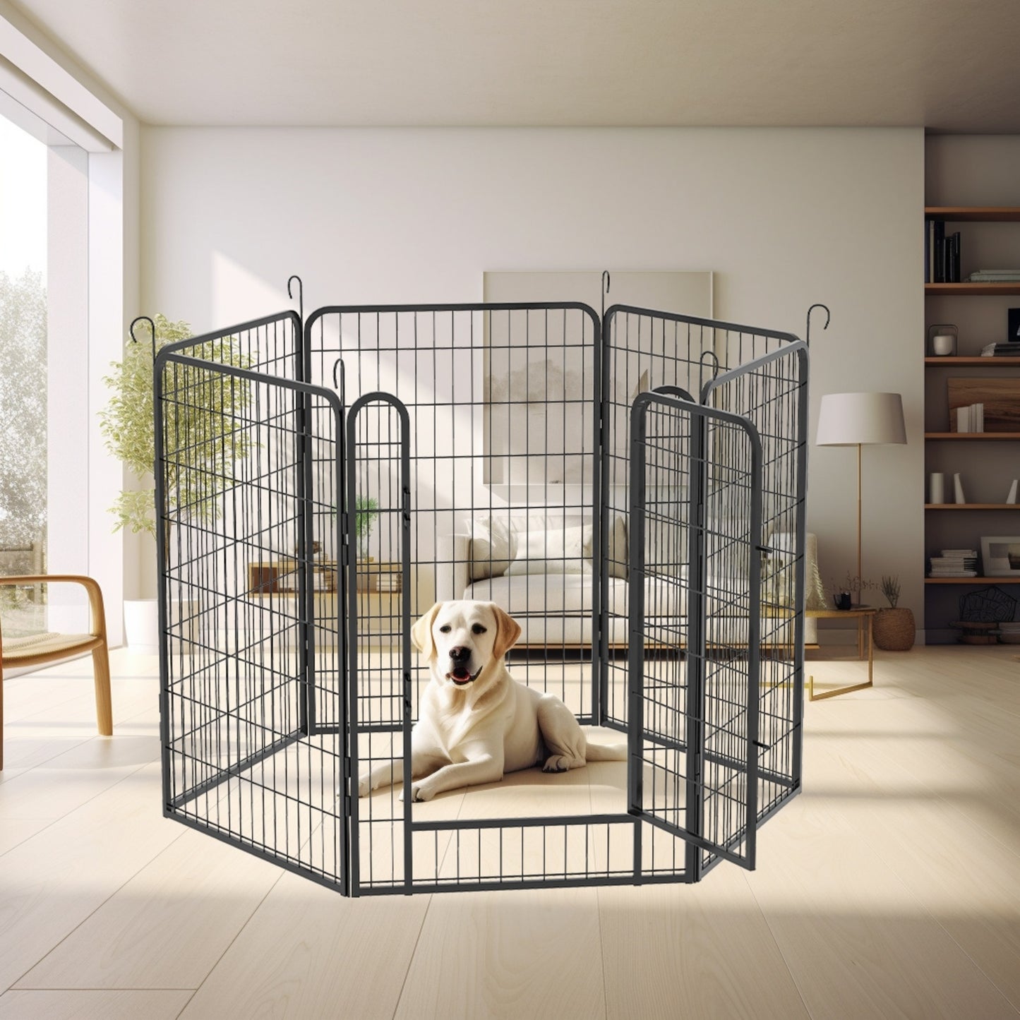 6 Panels Heavy Duty Metal Playpen With Door 39.37 H Dog Fence Pet Exercise Pen For Outdoor, Indoor