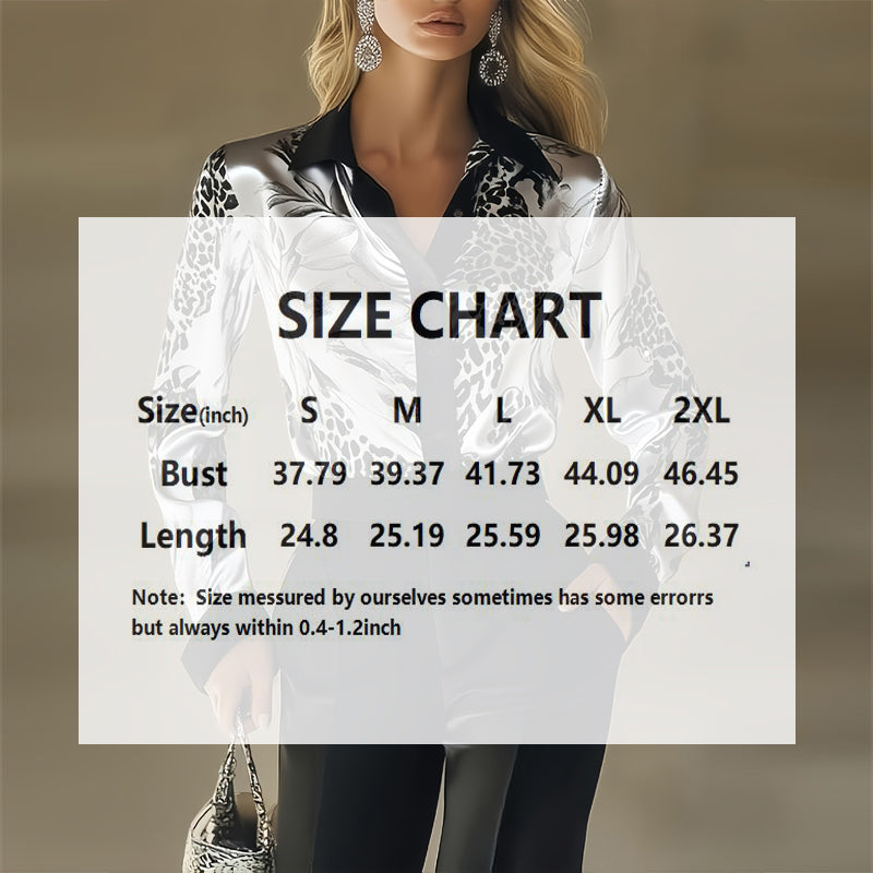 Elegant Women's Printed Satin Shirt - Lapel Collar Long Sleeve Button Down Blouse With Flowy Design