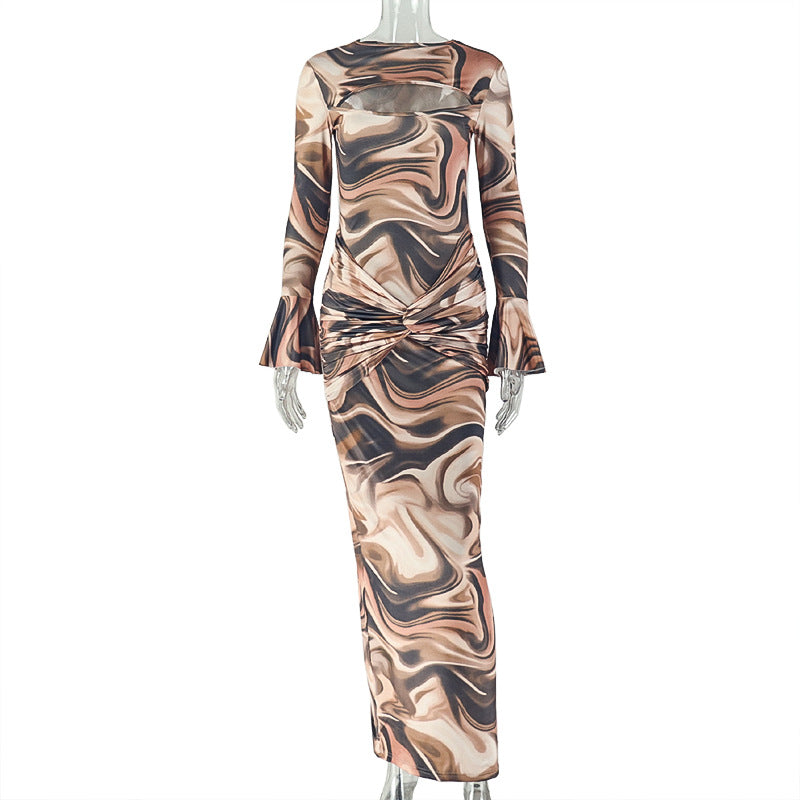 Striped Printed Bodycon Maxi Dress