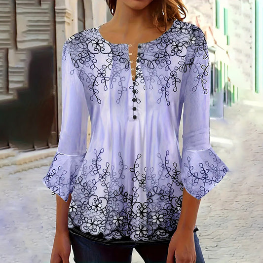 Women's V Neck 3 4 Sleeve T Shirts Button Front Dressy Casual Tees Shirt Tunic Blouses